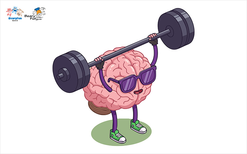 An illustration of a brain lifting a barbell.